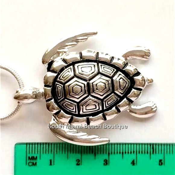 Sea Turtle Necklace Silver Plated BIG Pendant Sea Life Nautical Island Beach - Picture 8 of 8